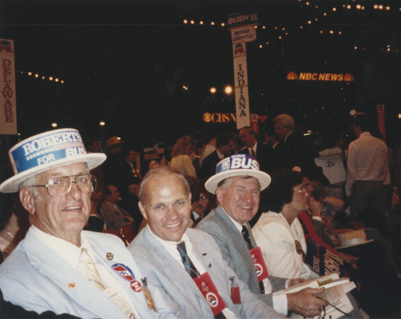 A photo of Benjamin Gettler wearing a hat showing supporting Bush at the 1984 Republican National Convention