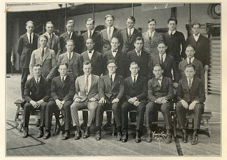 A black and white class photo