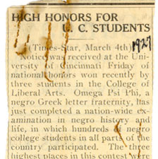 Scan of 1927 newspaper article on Berry winning high honors as a UC student