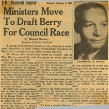 Newspaper article with the headline, "Ministers Move to Draft Berry for Council Race"