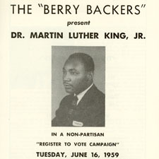 Flyer for the Berry Backers event with Martin Luther King Jr.