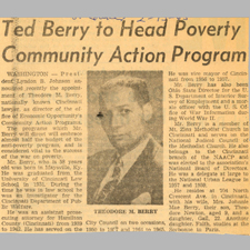 Newspaper clipping with headline "Ted Berry to Head Poverty Community Action Program"