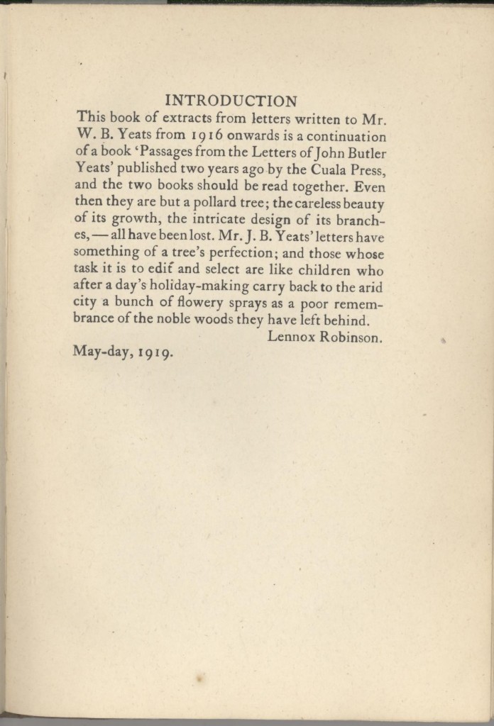 Lenox Robinson-Letters to JB Yeats Intro