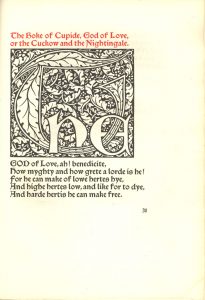 A title page with the word "The" illuminated with a leaf motif.  The text is black with the beginning of the title in red.