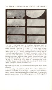 A page of text and images showing the rough edges on handmade paper
