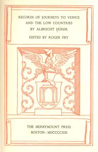 A title page with illustrations in red and text in black