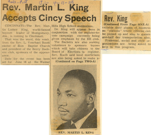 Newspaper article - Rev. King Accepts Cincy Speech