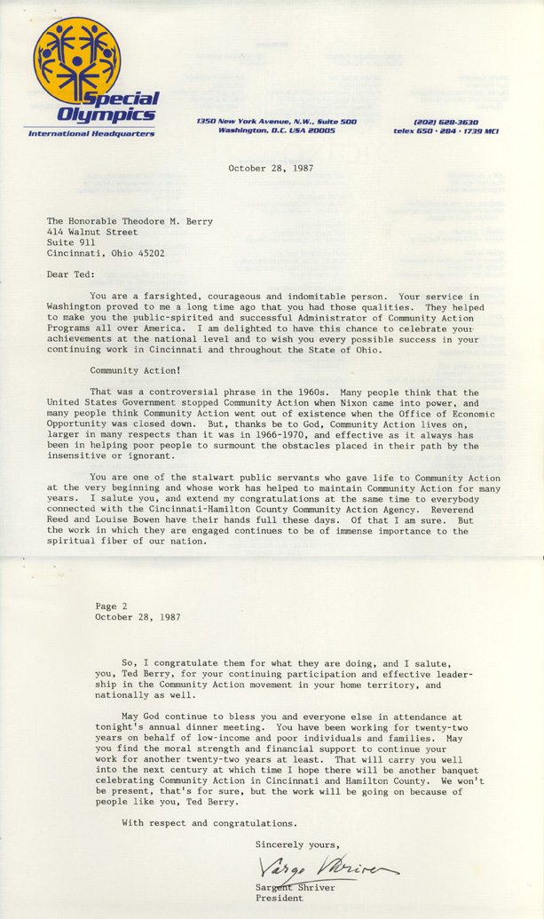 Letter to Berry from Shriver