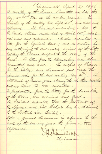 Minutes of the Finance Committee, 1896