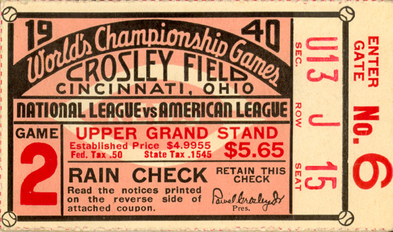 Ticket Stub World Series 1940