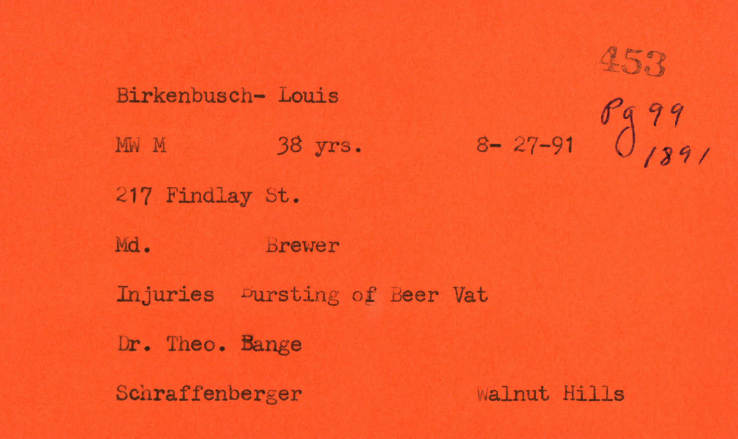 Death record for Louis Birkenbusch