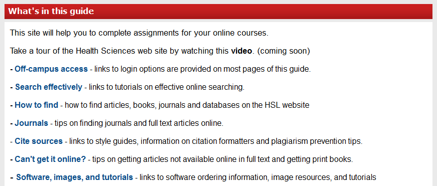 Health Sciences Distancer Learners guide content information