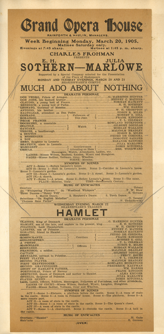 Much Ado About Nothing and Hamlet Playbill