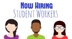 Now Hiring Student Workers with 3 people icons
