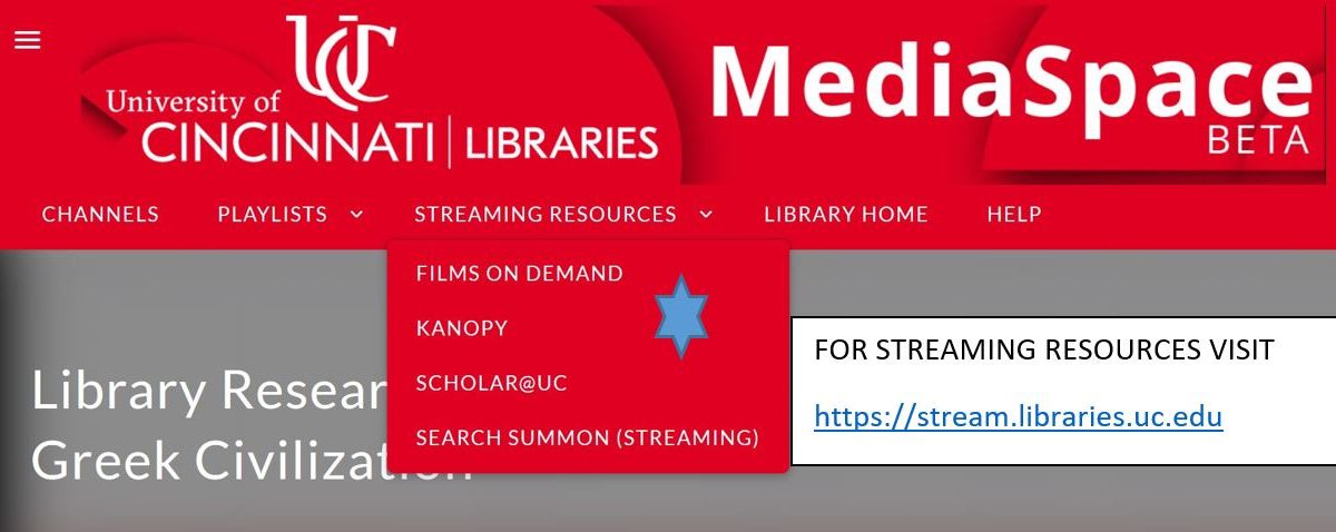 link to streaming resources on the library home page