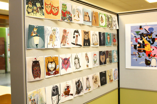Wall of owl drawings