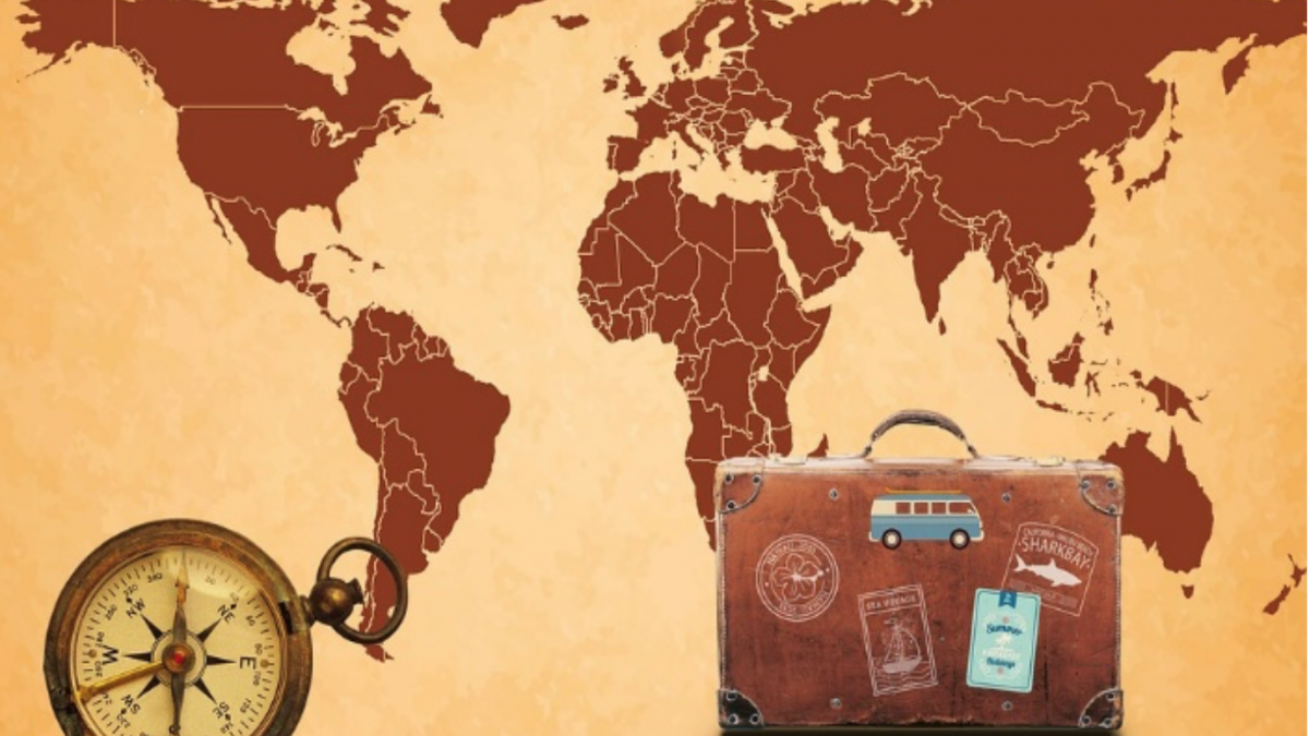 photo of a map and suitcase