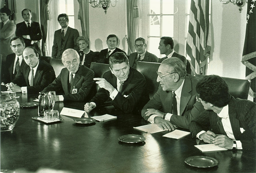 Photo of Reagan at meeting