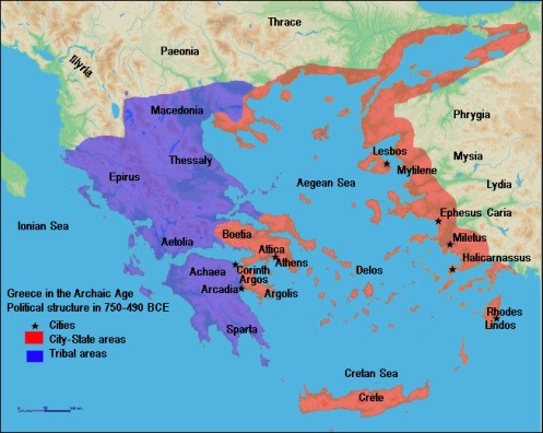 Map of Ancient Greece, Archaic period (750-490 BCE)