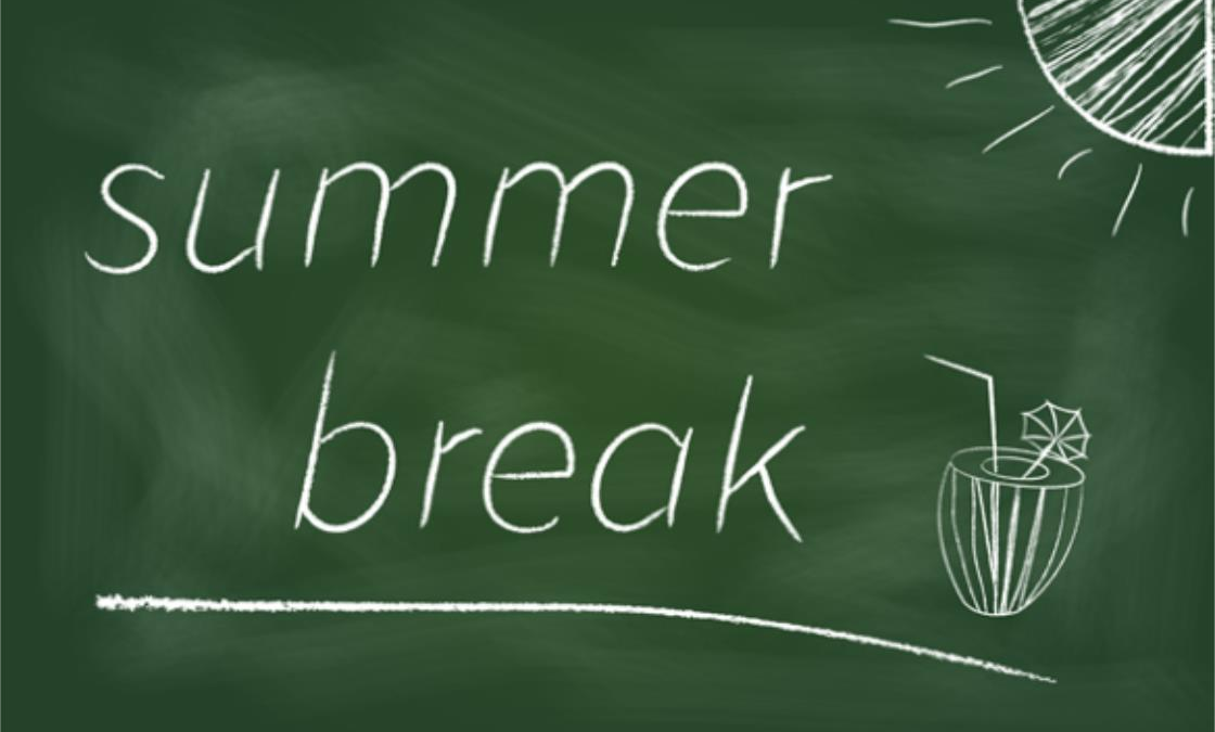 words summer break written on a chalkboard