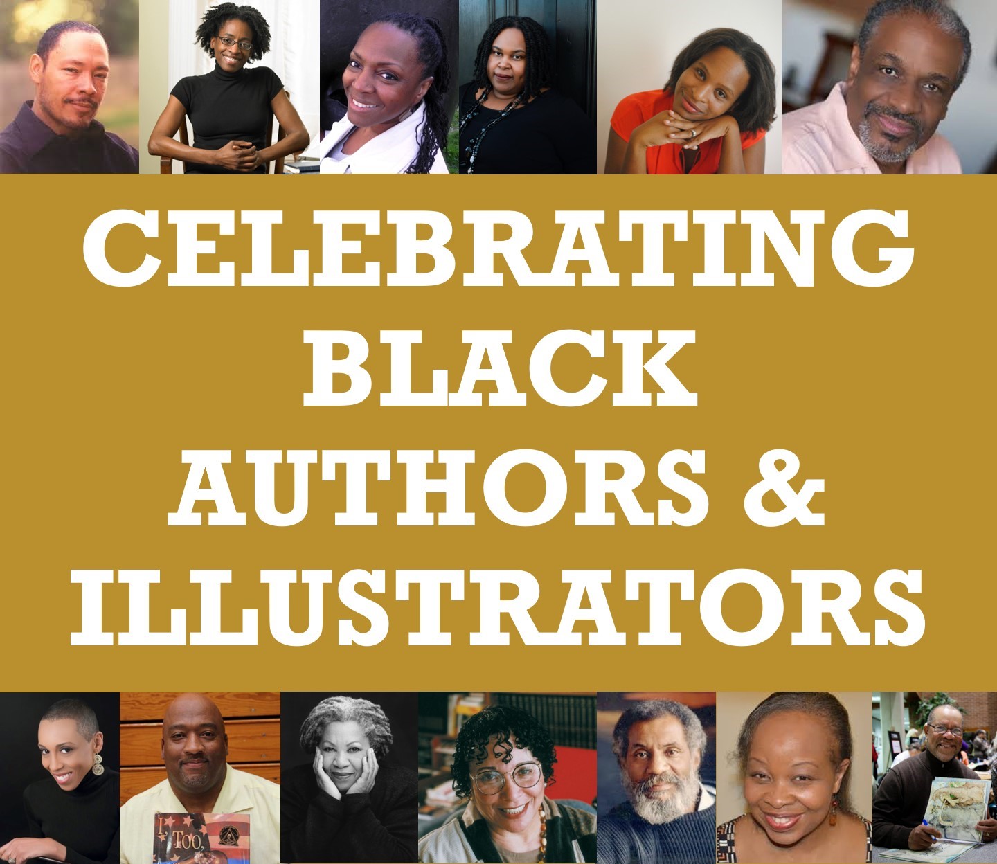 images of black authors and illustrators with text celebrating black authors and illustrators