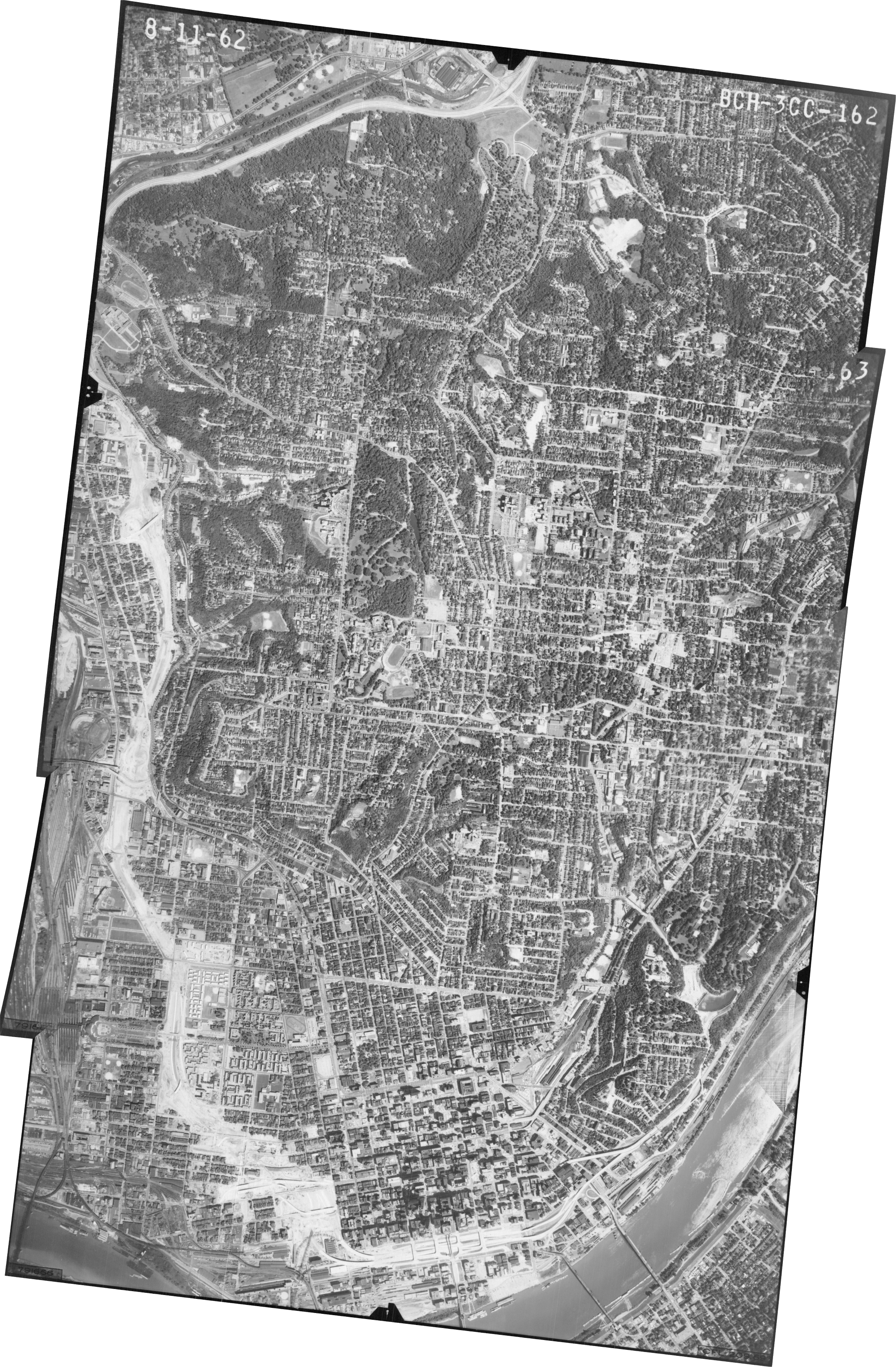 aerial imagery of Cincinnati from 1962
