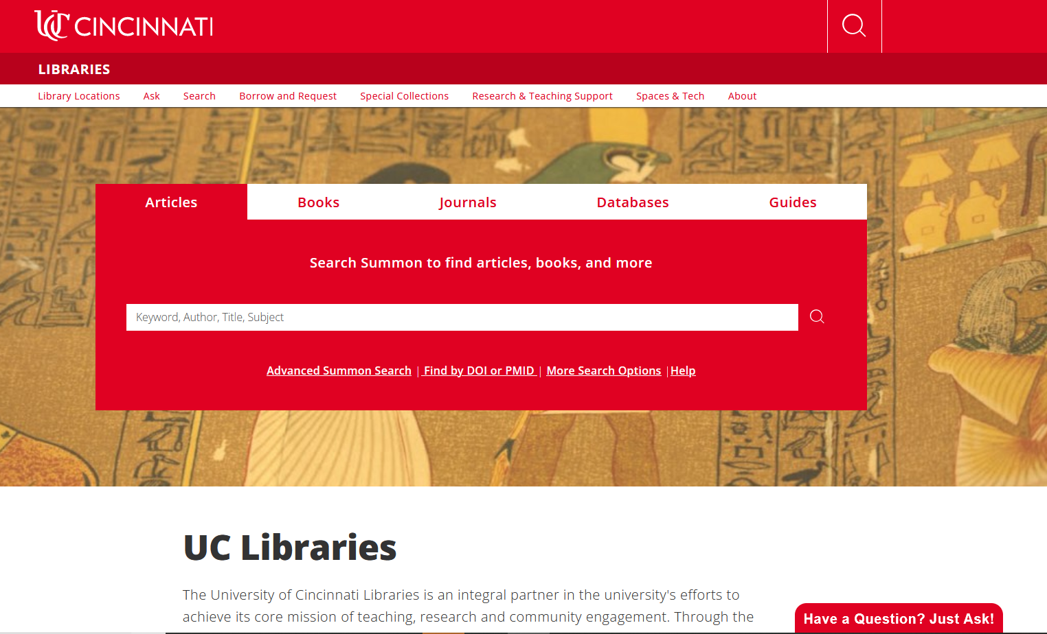 screen shot of updated libraries website