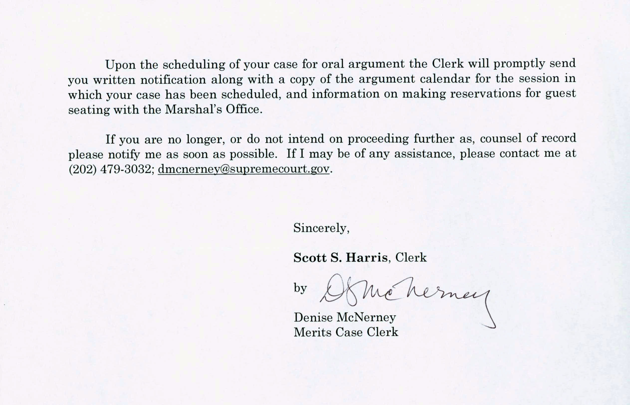 supreme court letter