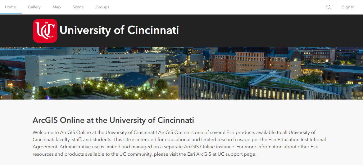UC Landing Page for ArcGIS Online