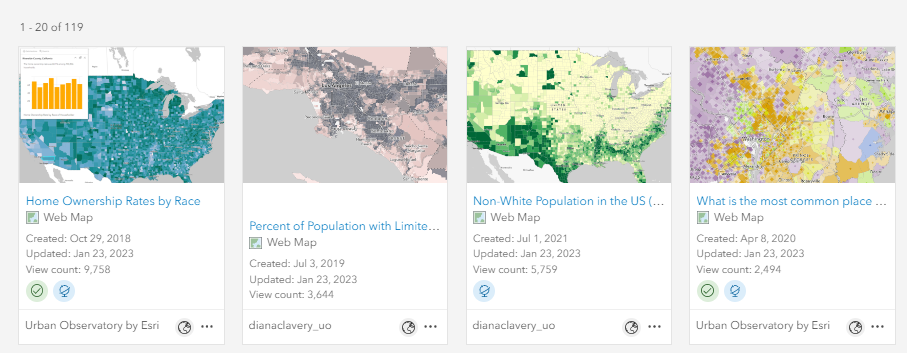 Screenshot of example data sets in Racial Equity Hub