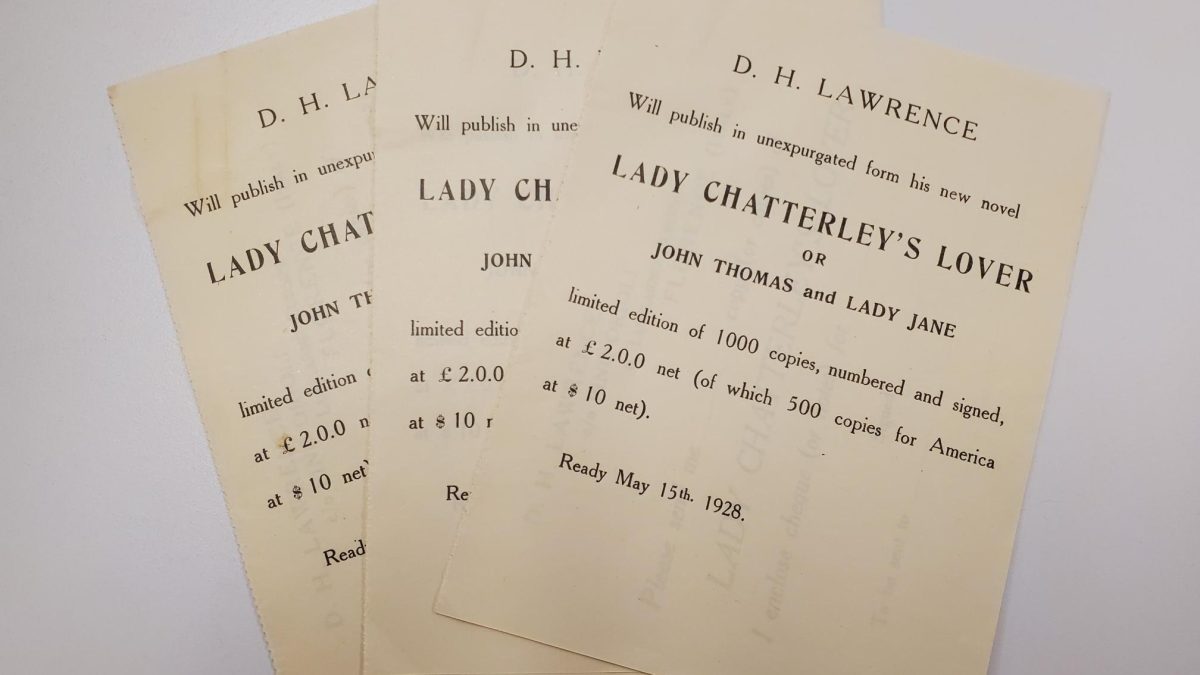 Printed advertisements for D.H. Lawrence's book, Lady Chatterley's Lover
