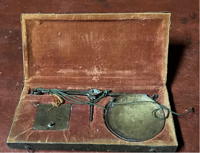brass transportable apothecary balance scale, circa 1850
