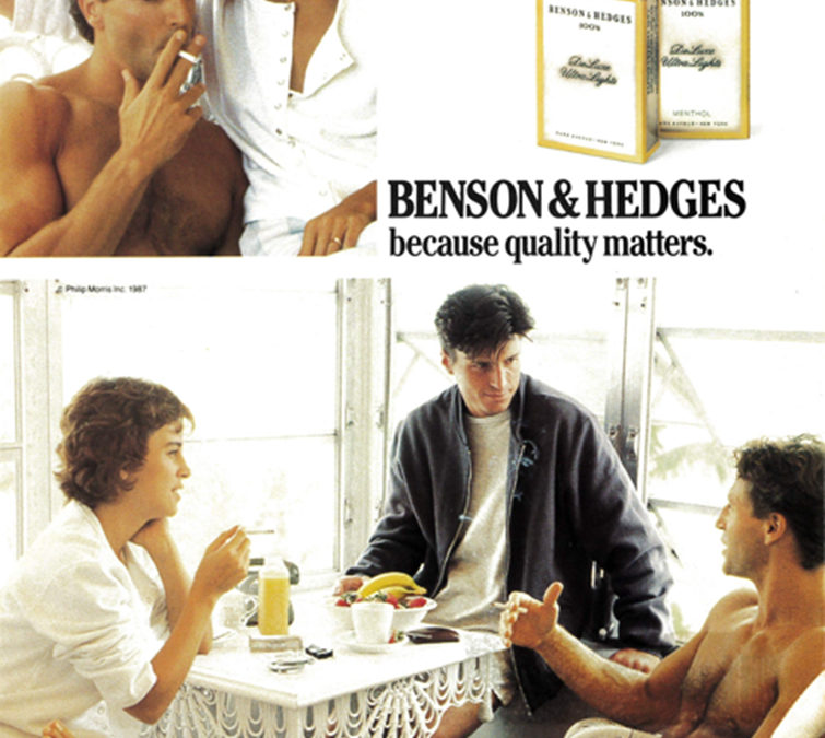 BENSON & HEDGES 100s Deluxe Ultra Lights  PARK AVENUE--NEW YORK. For people who like to smoke…BENSON & HEDGES because quality matters.  6 mg "tar", 0.6 mg nicotine average per cigarette by Federal Trade Commission method. SURGEON GENERAL'S WARNING: Smoking Causes Lung Cancer, Heart Disease, Emphysema, And May Complicate Pregnancy. Philip Morris, Inc.
