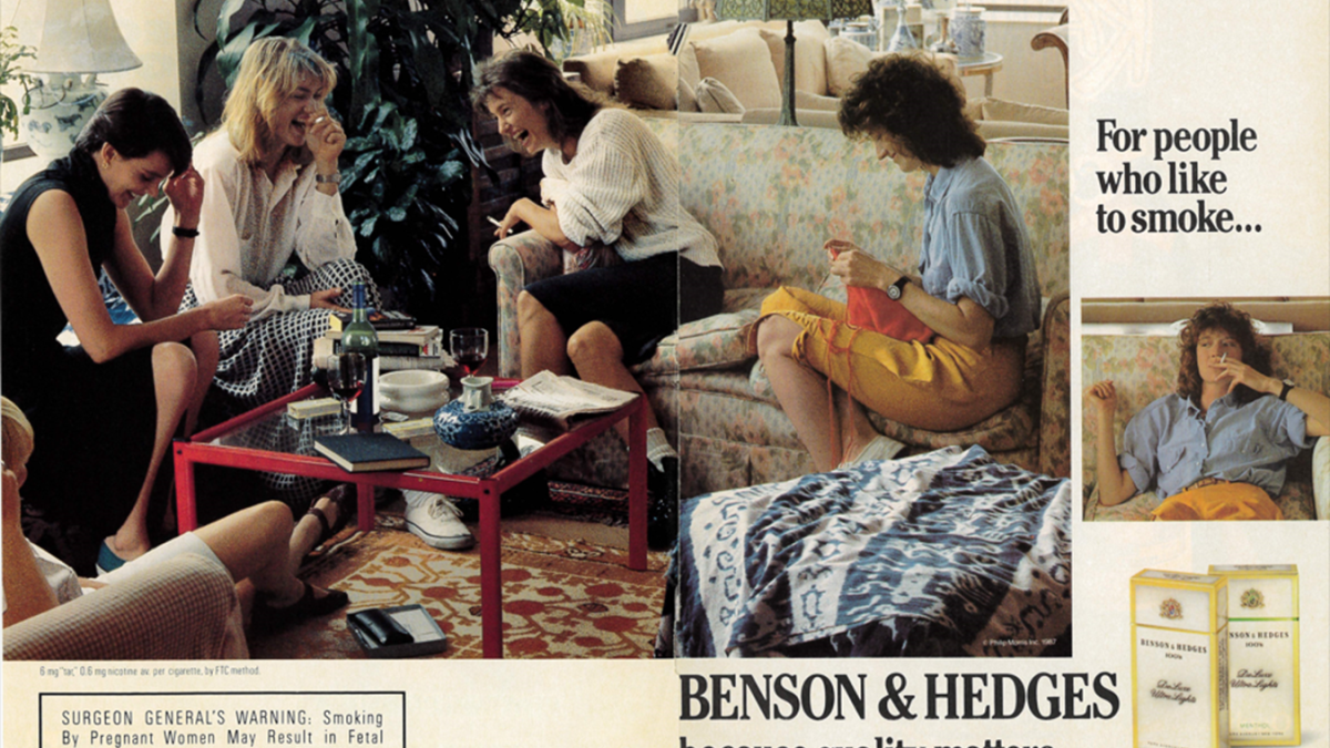 BENSON & HEDGES 100s Deluxe Ultra Lights  PARK AVENUE--NEW YORK. For people who like to smoke....BENSON & HEDGES because quality matters. Regular and Menthol. 6 mg "tar", 0.6 mg nicotine average per cigarette, Federal Trade Commission Report, February 1985.  SURGEON GENERAL'S WARNING: Smoking By Pregnant Women May Result in Fetal Injury, Premature Birth, And Low Birth Weight. R.J. Reynolds Tobacco Co.