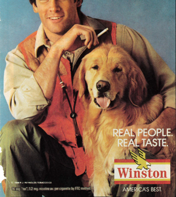 REAL PEOPLE. REAL TASTE. Winston AMERICA'S BEST. 16 mg. "tar", 1.2 mg. nicotine average per cigarette by Federal Trade Commission method. SURGEON GENERAL'S WARNING: Smoking Causes Lung Cancer, Heart Disease, Emphysema, And May Complicate Pregnancy. R.J. Reynolds Tobacco Co.