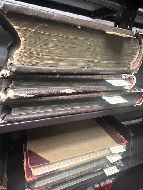 Saint Mary's Hospital Collection ledgers.  The ledger's sizes range from 30" x 24" -- 6" x 9"