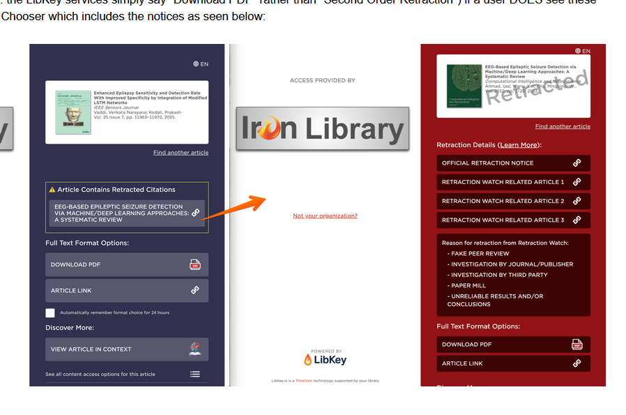 Image of retracted citation flagged within LibKey Nomad.