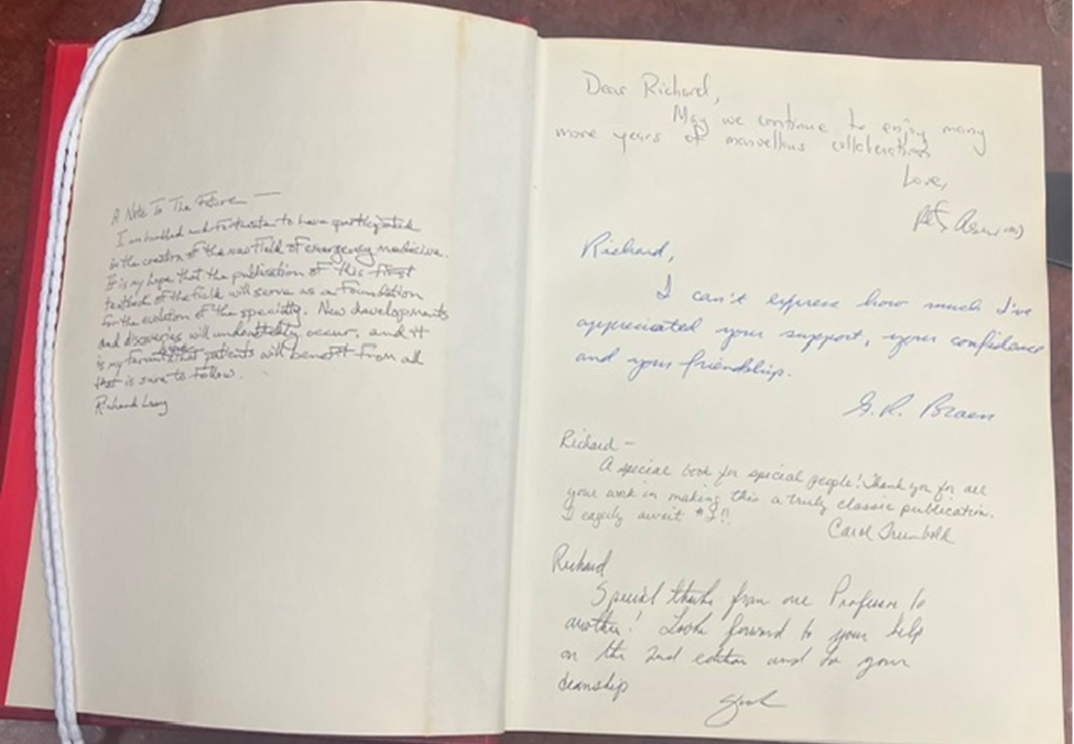 The senior and associate editors inscribed their appreciation in the gifted volumes from The C.V. Mosby Company.