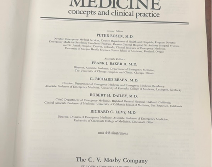 Title page of volume one, Emergency Medicine concepts and clinical practice, 1983.
