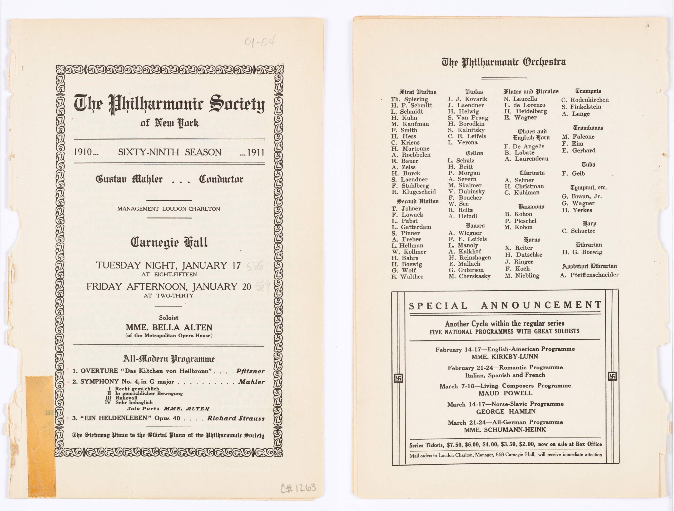 Concert program cover page and list of ensemble members