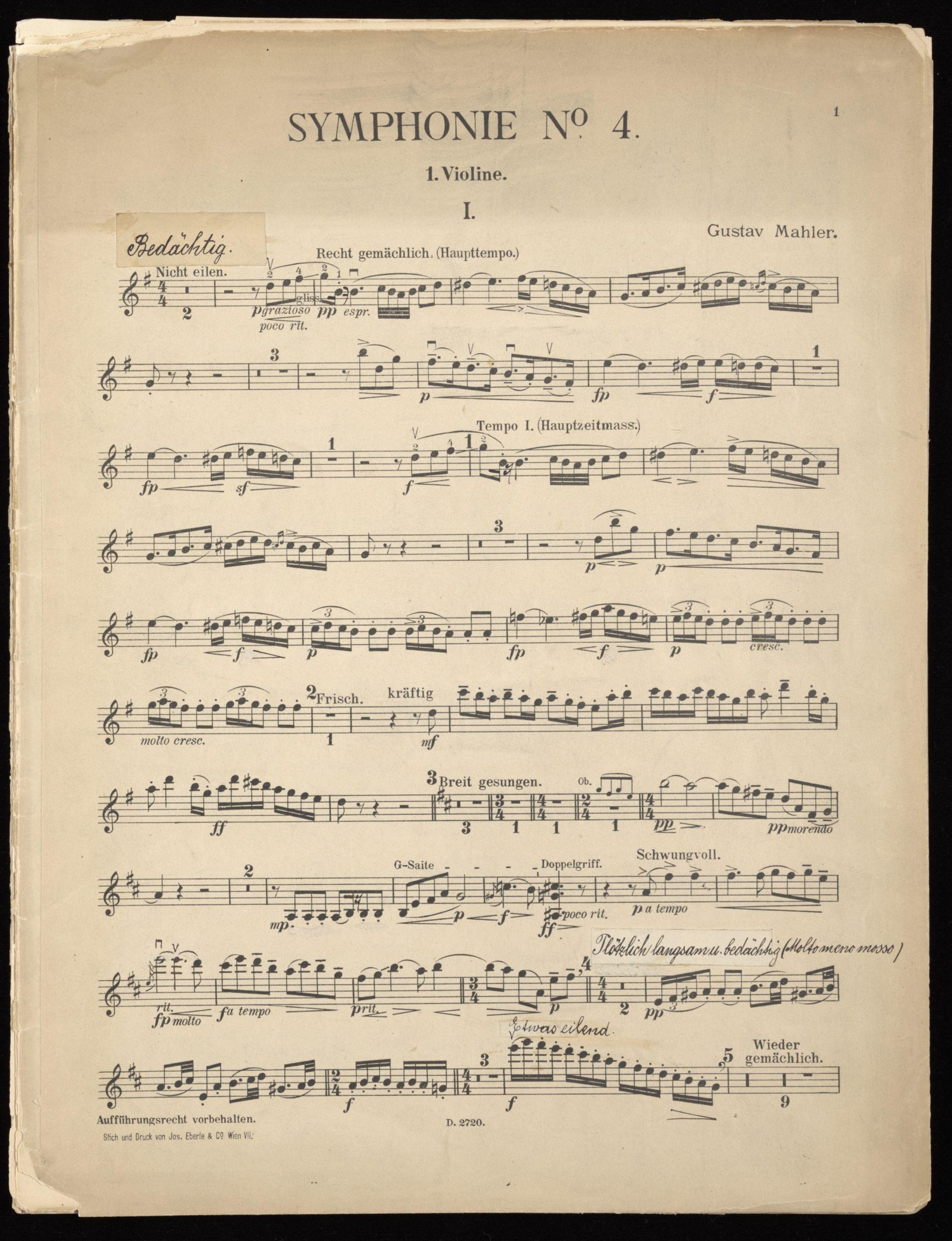 violin sheet music for Mahler Symphony Number 4