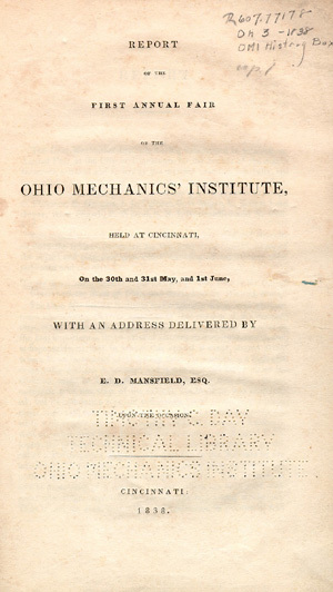 Report of the First Annual Fair of the Ohio Mechanics Institute (1838)