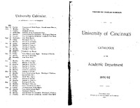 University of Cincinnati Catalogue of the Academic Department (1891-92)
