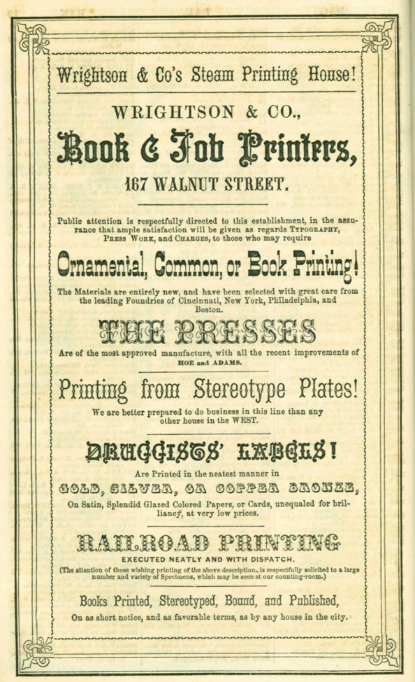 flyer for Wrightson & co Steam Printing House