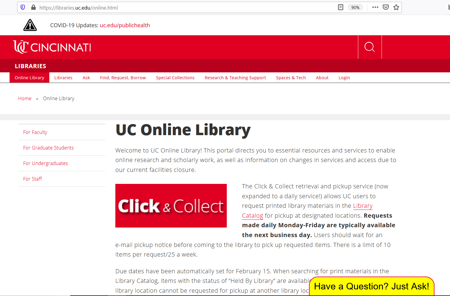 screen shot of the Online Library web page