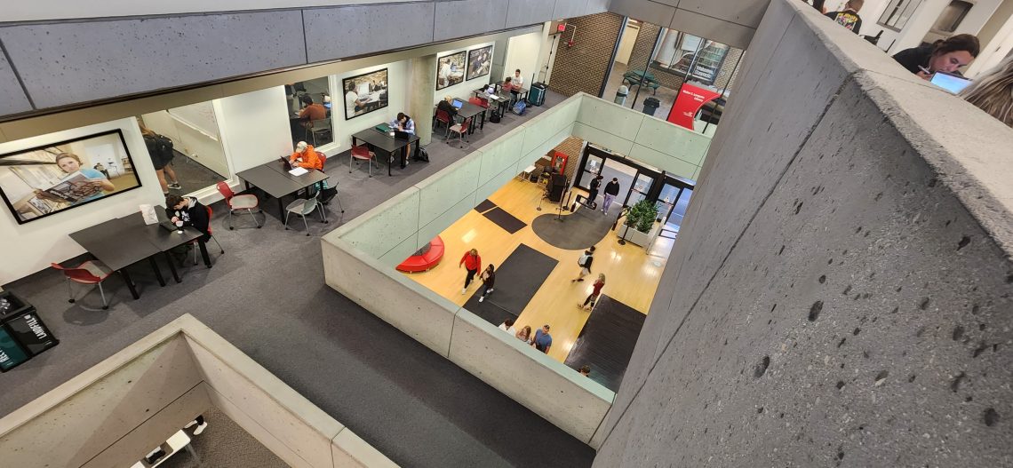 view from the 6th floor of langsam library