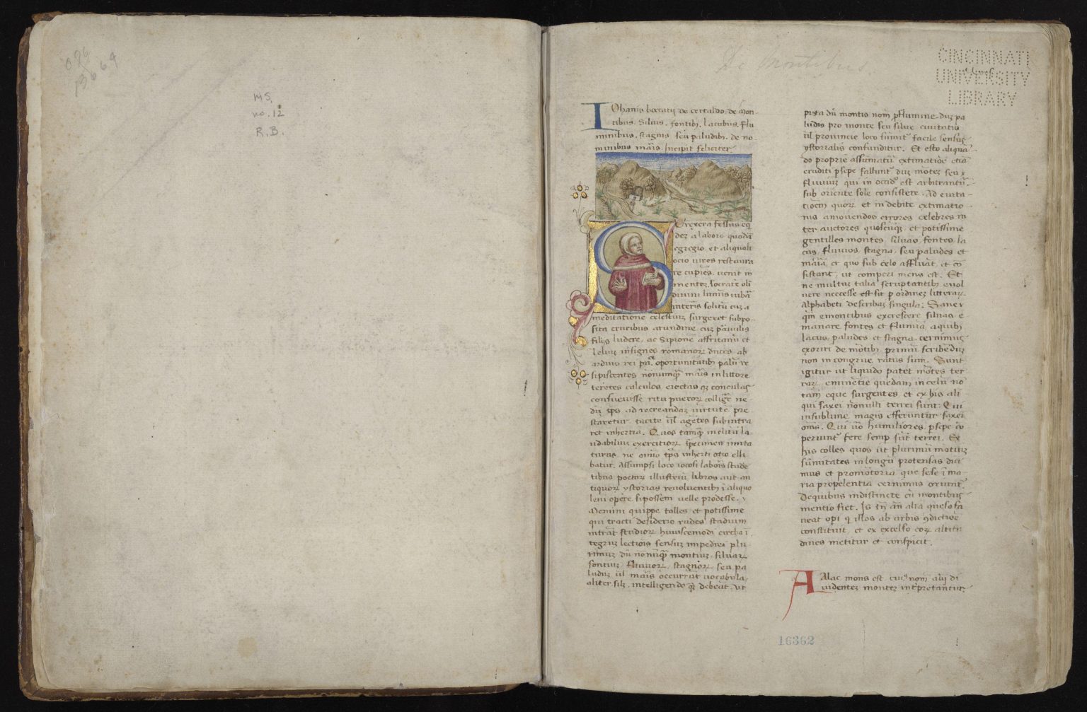 ARB’s manuscript of a work by Boccaccio, created in Florence by Ludovicus de Ferraria, is believed to contain a representation of Boccaccio on its opening leaf.