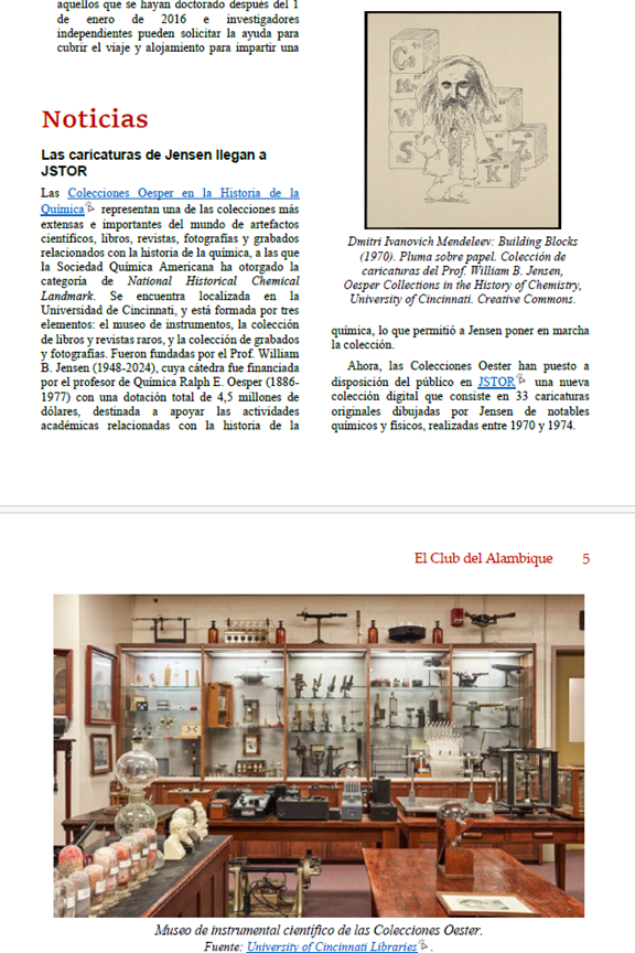 The Jensen Caricature collection announcement in the bulletin of El Club del Alambique.