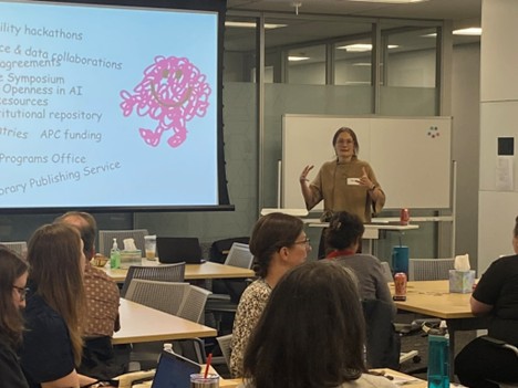 Nicky Agate helping the participants map out an open research action plan