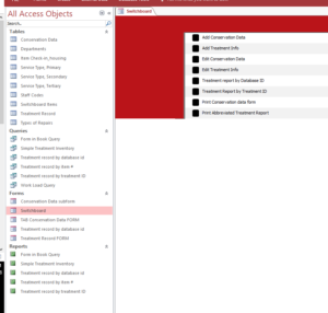 Access database, conservation treatment